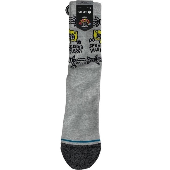 NWT Stance "Bob Was Here" Spongebob Squarepants Grey Infiknit Crew Socks-Large - Picture 2 of 5